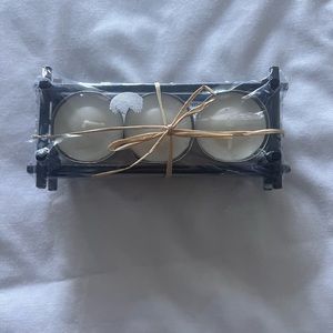 NIP SET OF 3 TEA LIGHT CANDLES IN BLACK METAL HOLDER